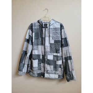 Original Use Womens Bandana Patchwork Hooded Windbreaker Jacket 100% Cotton Sz L